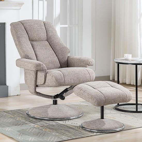 Dollis Fabric Swivel Recliner Chair And Stool In Chacha Oat_2
