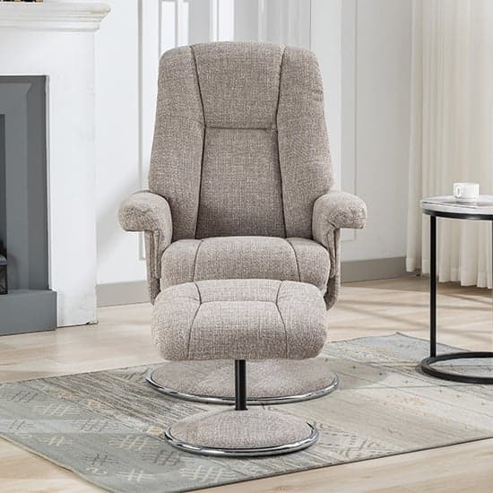 Dollis Fabric Swivel Recliner Chair And Stool In Chacha Oat_4