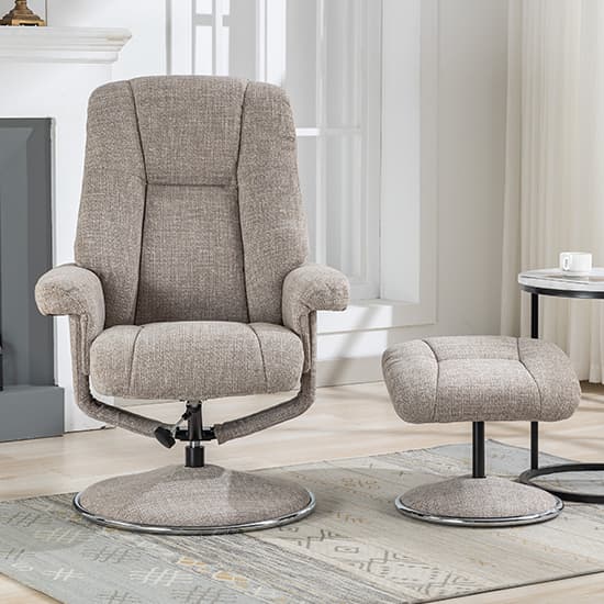 Dollis Fabric Swivel Recliner Chair And Stool In Chacha Oat_5