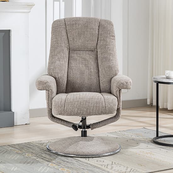 Dollis Fabric Swivel Recliner Chair And Stool In Chacha Oat_6