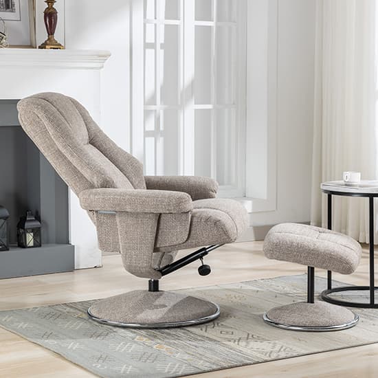 Dollis Fabric Swivel Recliner Chair And Stool In Chacha Oat_10