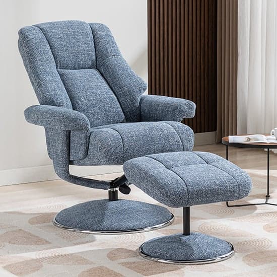 Dollis Fabric Swivel Recliner Chair And Stool In Chacha Ocean_2
