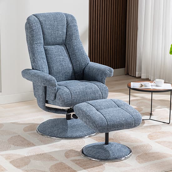Dollis Fabric Swivel Recliner Chair And Stool In Chacha Ocean_3