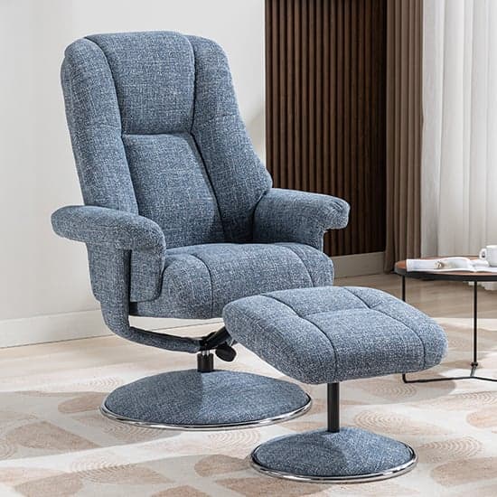 Dollis Fabric Swivel Recliner Chair And Stool In Chacha Ocean_1
