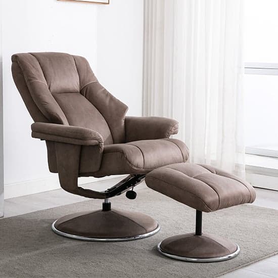 Dollis Fabric Swivel Recliner Chair And Stool In Pecan_2