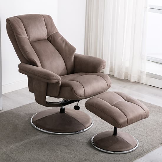 Dollis Fabric Swivel Recliner Chair And Stool In Pecan_3