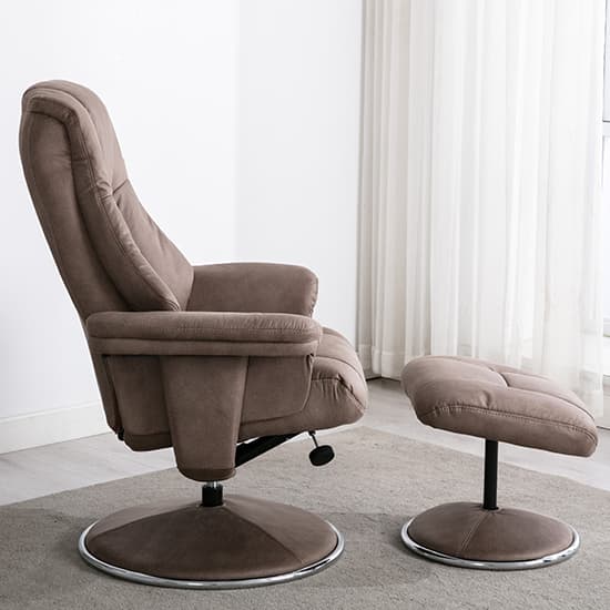 Dollis Fabric Swivel Recliner Chair And Stool In Pecan_5