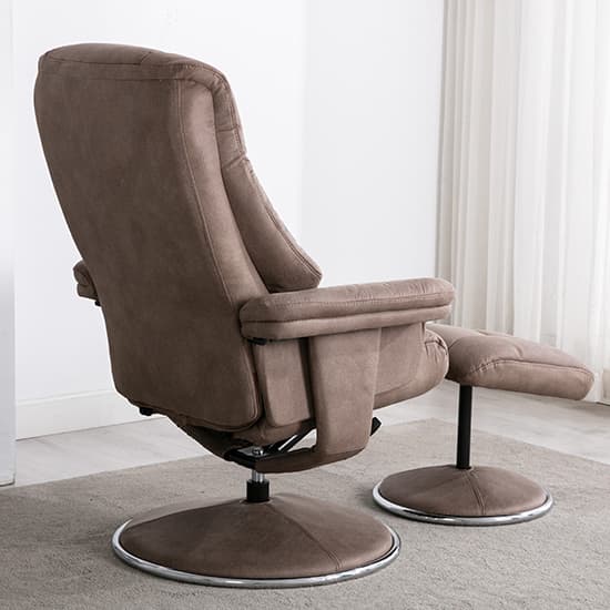 Dollis Fabric Swivel Recliner Chair And Stool In Pecan_6