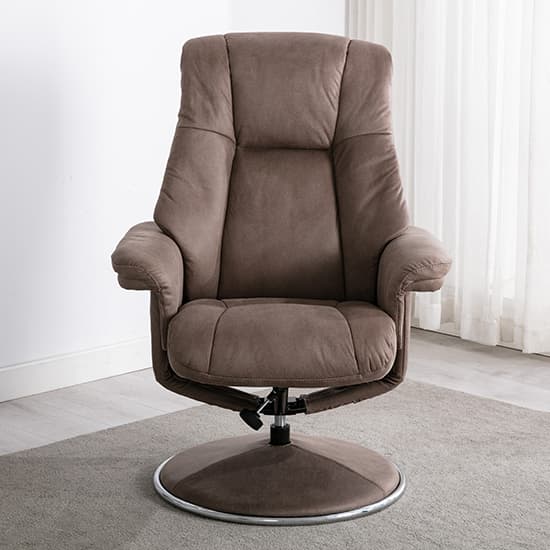 Dollis Fabric Swivel Recliner Chair And Stool In Pecan_7