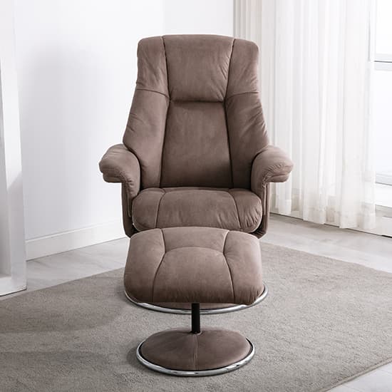 Dollis Fabric Swivel Recliner Chair And Stool In Pecan_8