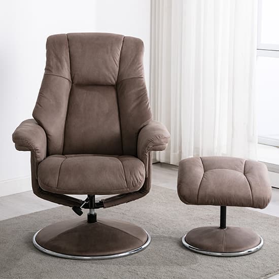 Dollis Fabric Swivel Recliner Chair And Stool In Pecan_9