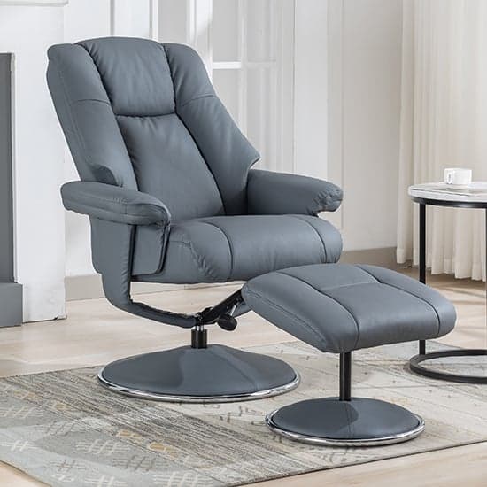 Dollis Leather Match Swivel Recliner Chair And Stool In Blue_2