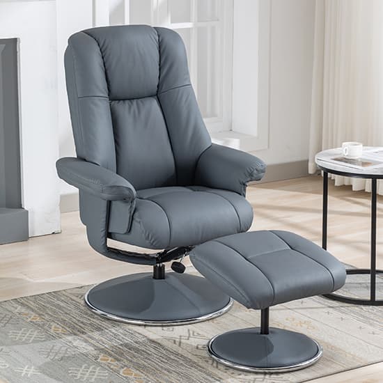 Dollis Leather Match Swivel Recliner Chair And Stool In Blue_3