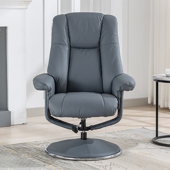 Dollis Leather Match Swivel Recliner Chair And Stool In Blue_7