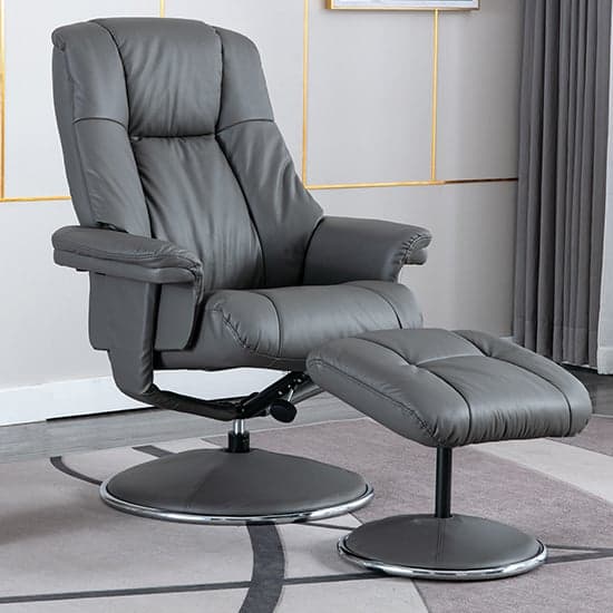 Dollis Leather Match Swivel Recliner Chair In Granite_1