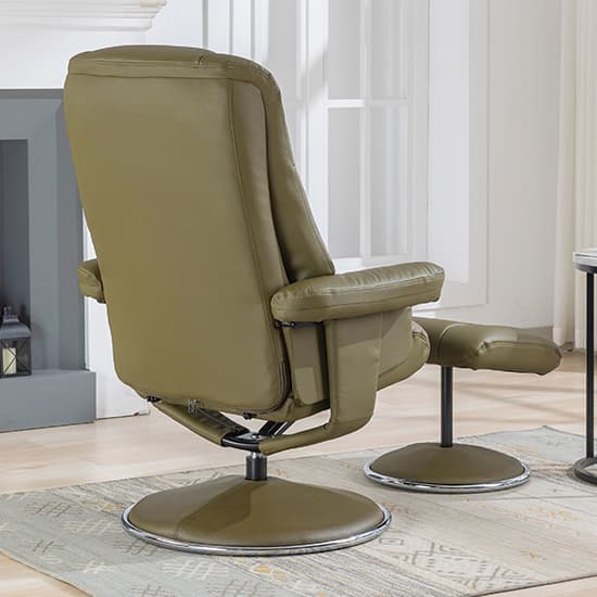 Dollis Leather Match Swivel Recliner Chair And Stool In Green_5
