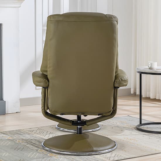 Dollis Leather Match Swivel Recliner Chair And Stool In Green_6
