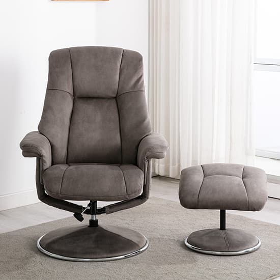 Dollis Fabric Swivel Recliner Chair And Footstool In Rhino Furniture