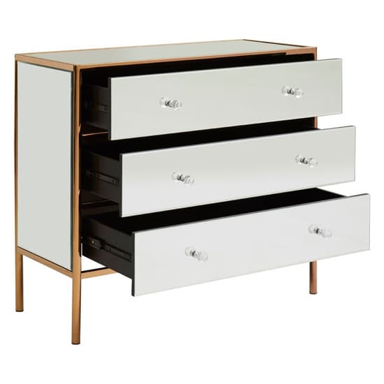 Dombay Mirrored Glass Chest Of 3 Drawers In Rose Gold_2