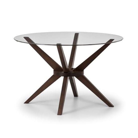Calderon Glass Dining Table Round In Clear With Walnut Legs_1