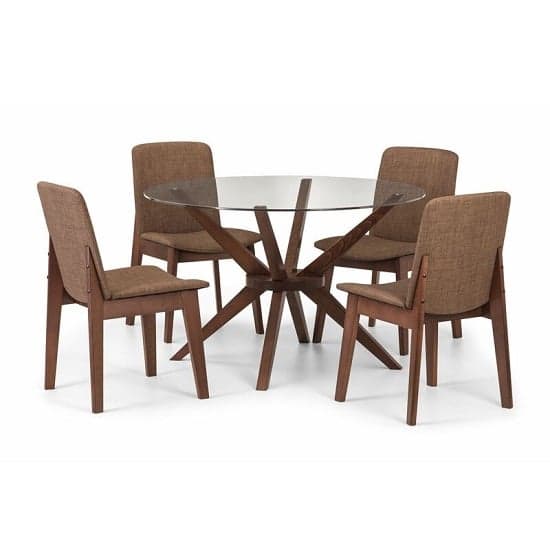 Calderon Glass Dining Table Round In Clear With Walnut Legs_2