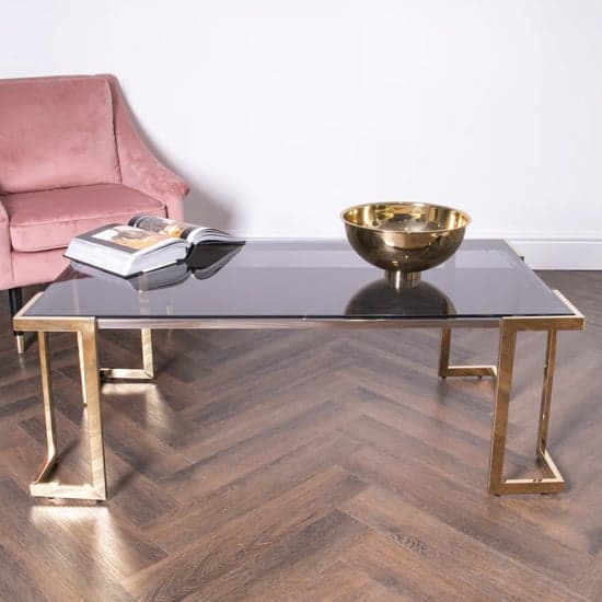 Domus Smoked Glass Coffee Table With Gold Metal Frame_1