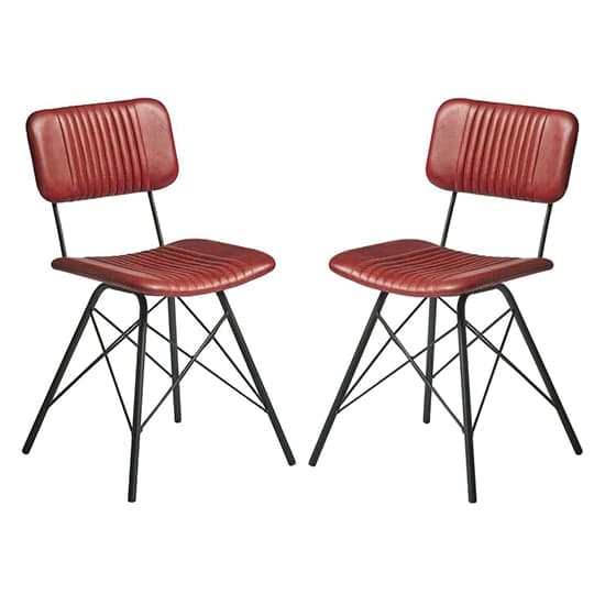 Donna Vintage Red Genuine Leather Dining Chairs In Pair_1