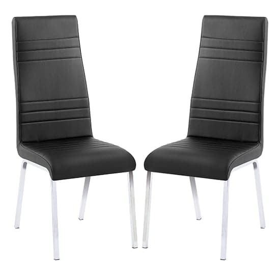 Dora Black Faux Leather Dining Chairs With Chrome Legs In Pair_1