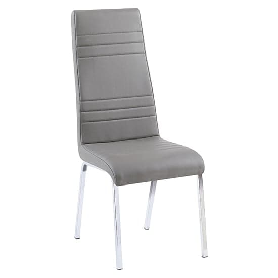 Dora Faux Leather Dining Chair In Grey With Chrome Legs
