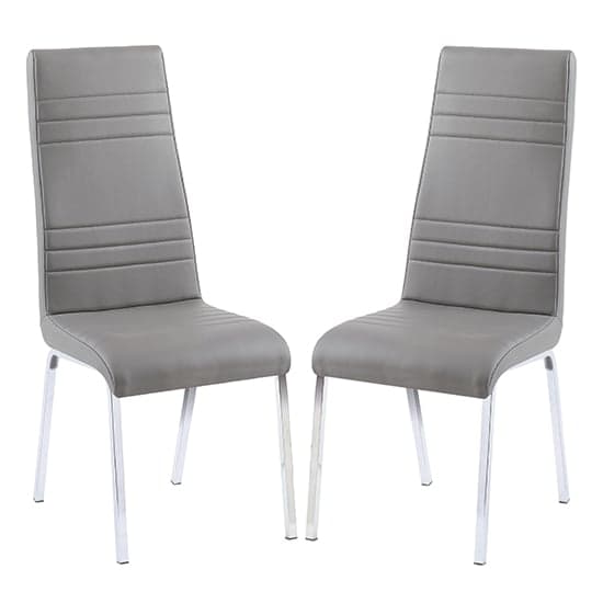 Dora Grey Faux Leather Dining Chairs With Chrome Legs In Pair_1