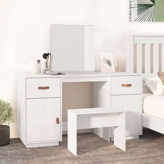 Doria Pine Wood Dressing Table With Mirror In White_1