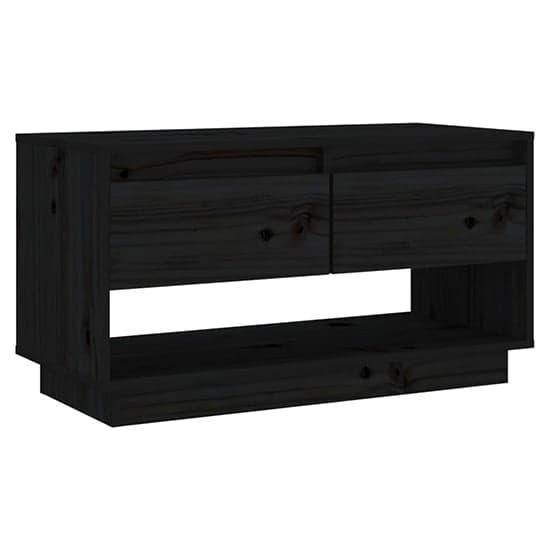 Doric Solid Pinewood TV Stand With 2 Drawers In Black_2