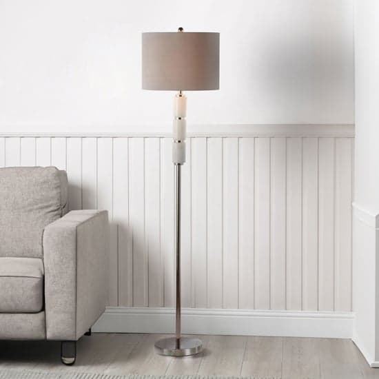 Dothan Grey Faux Silk Shade Floor Lamp With White Marble Base_1