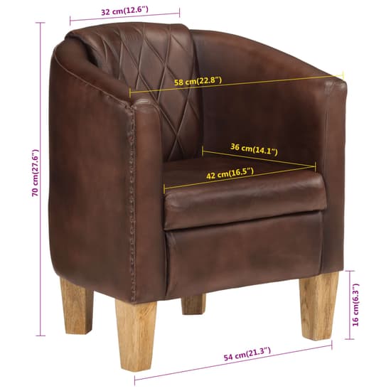 Dove Real Leather Tub Chair In Light Brown With Wooden Legs_8
