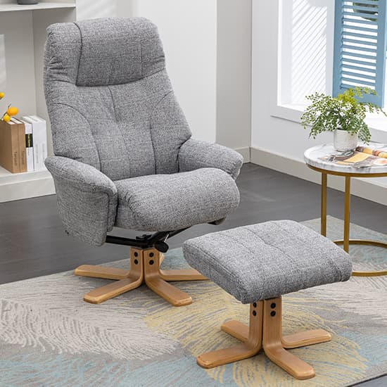 Dox Fabric Swivel Recliner Chair And Stool In Lisbon Rock_2