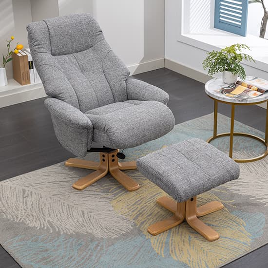 Dox Fabric Swivel Recliner Chair And Stool In Lisbon Rock_3
