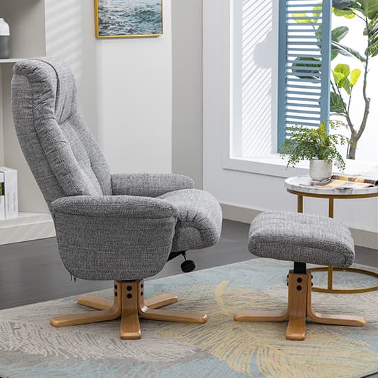 Dox Fabric Swivel Recliner Chair And Stool In Lisbon Rock_4