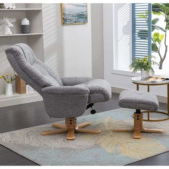 Dox Fabric Swivel Recliner Chair And Stool In Lisbon Rock_5