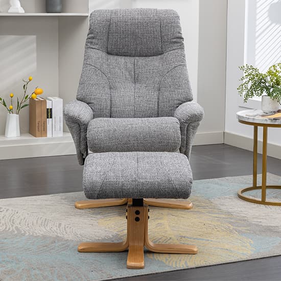 Dox Fabric Swivel Recliner Chair And Stool In Lisbon Rock_8