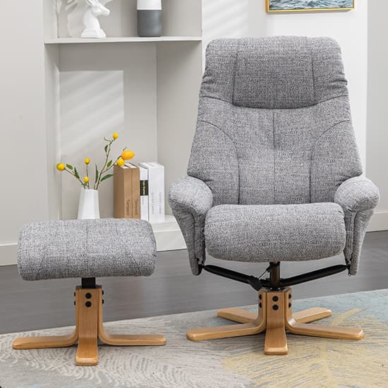 Dox Fabric Swivel Recliner Chair And Stool In Lisbon Rock_9
