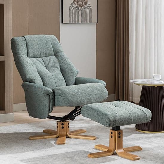 Dox Fabric Swivel Recliner Chair And Stool In Lisbon Teal_2
