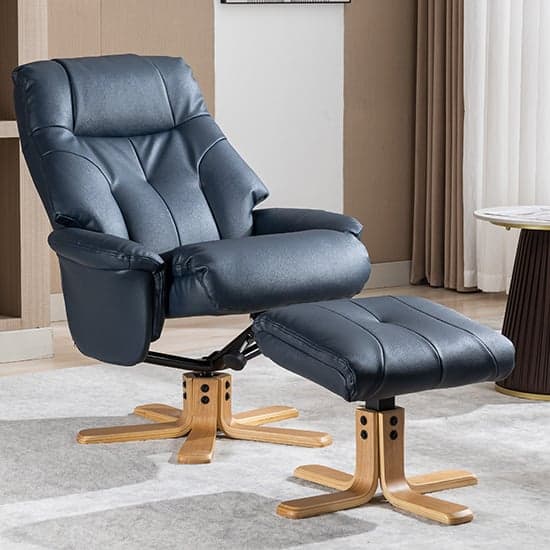 Dox Plush Fabric Swivel Recliner Chair And Stool In Navy_2