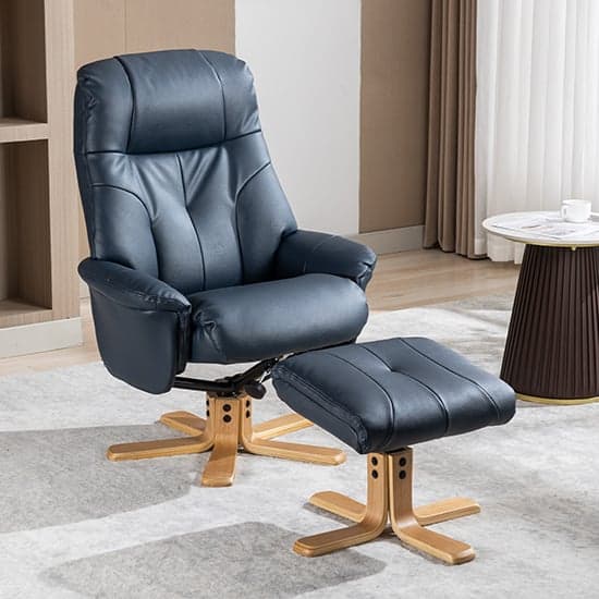 Dox Plush Fabric Swivel Recliner Chair And Stool In Navy_3