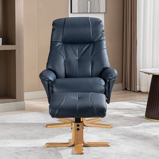 Dox Plush Fabric Swivel Recliner Chair And Stool In Navy_4