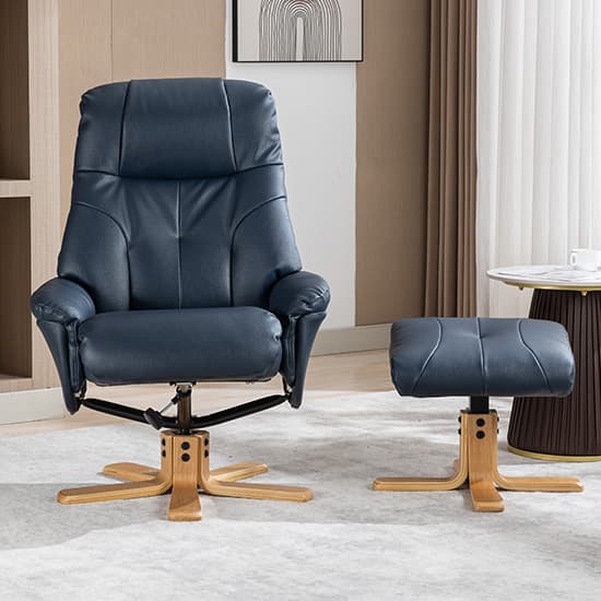 Dox Plush Fabric Swivel Recliner Chair And Stool In Navy_5