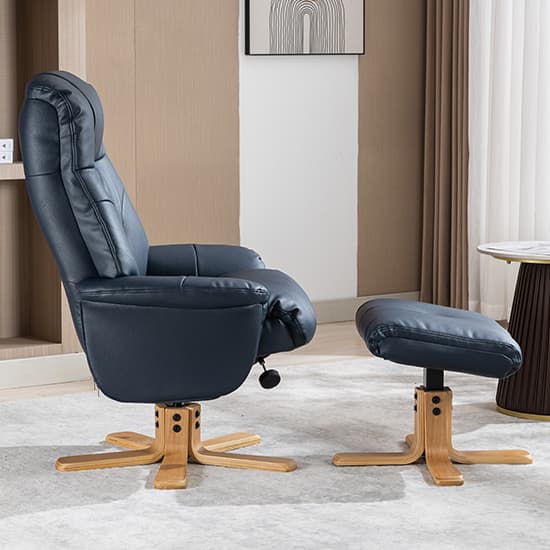 Dox Plush Fabric Swivel Recliner Chair And Stool In Navy_9