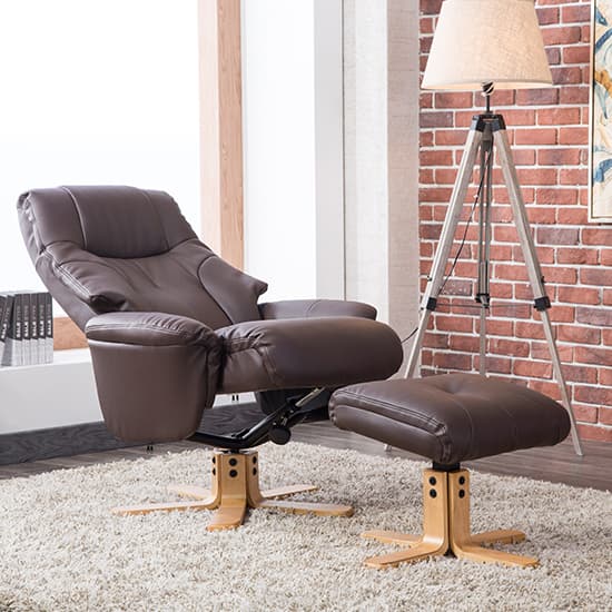 Dox Plush Swivel Recliner Chair And Footstool In Brown_2