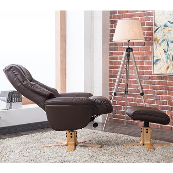 Dox Plush Swivel Recliner Chair And Footstool In Brown_3