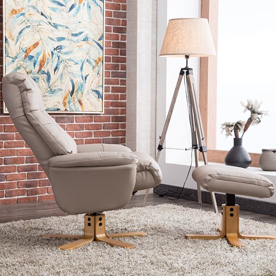 Dox Plush Swivel Recliner Chair And Footstool In Pebble_4