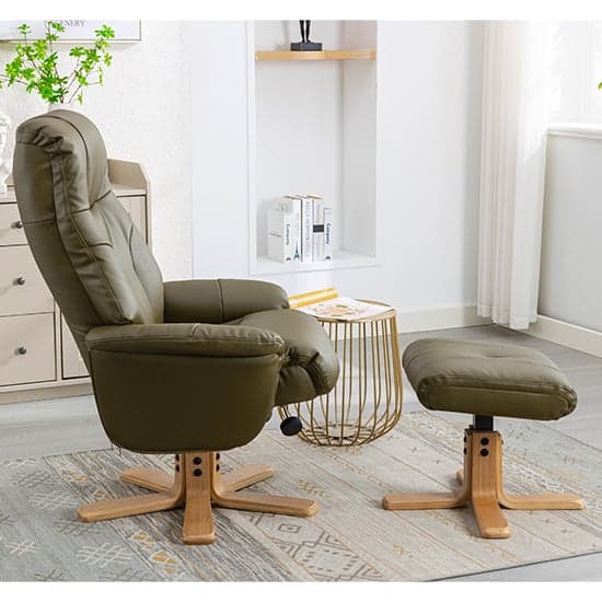 Dox Plush Swivel Recliner Chair And Stool In Olive Green_2